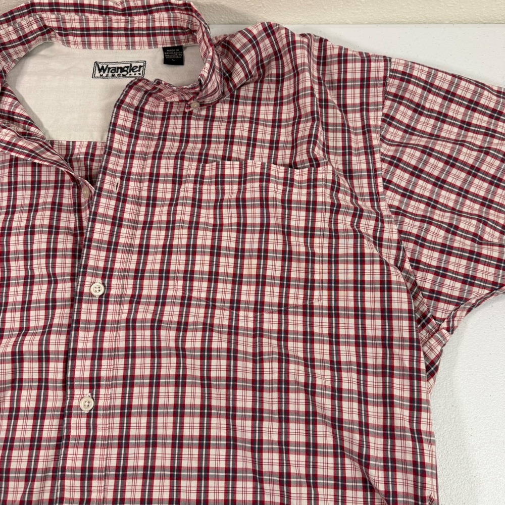 Wrangler Hero Mens Red Tartan Plaid Short Sleeve Button Up Shirt Size LG Casual‎ - Picture 9 of 9